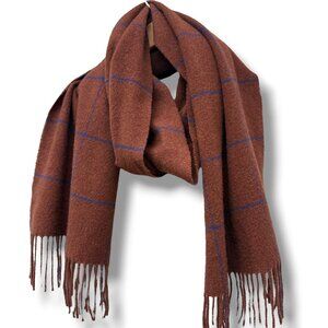 RAG & BONE Wool Scarf Rust Brown Windowpane Check Fringe Muffler Unisex Italy